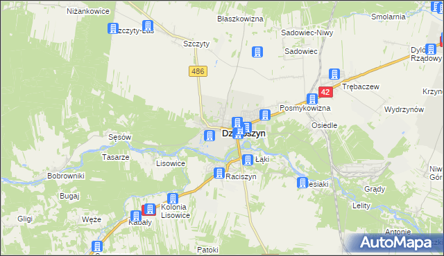 mapa Działoszyn powiat pajęczański, Działoszyn powiat pajęczański na mapie Targeo