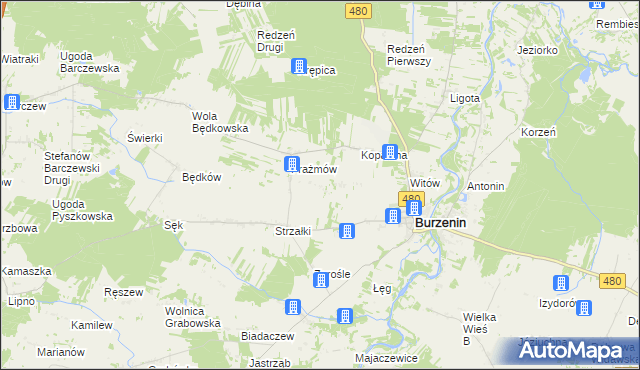 mapa Działy gmina Burzenin, Działy gmina Burzenin na mapie Targeo