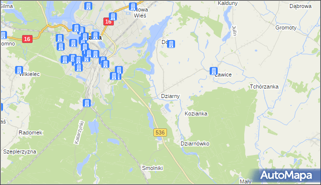 mapa Dziarny, Dziarny na mapie Targeo