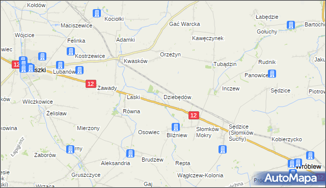 mapa Dziebędów, Dziebędów na mapie Targeo
