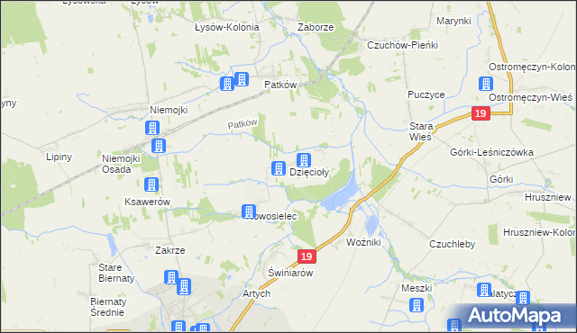 mapa Dzięcioły gmina Łosice, Dzięcioły gmina Łosice na mapie Targeo