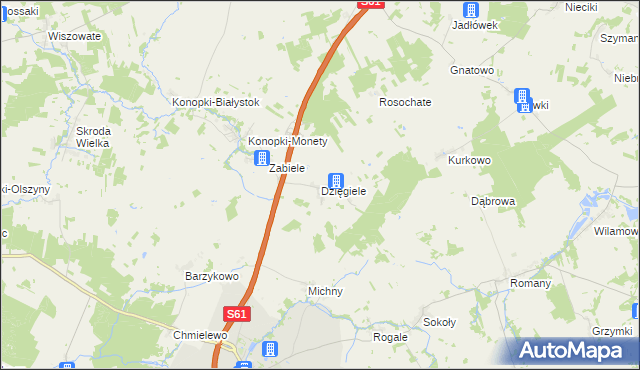 mapa Dzięgiele gmina Stawiski, Dzięgiele gmina Stawiski na mapie Targeo