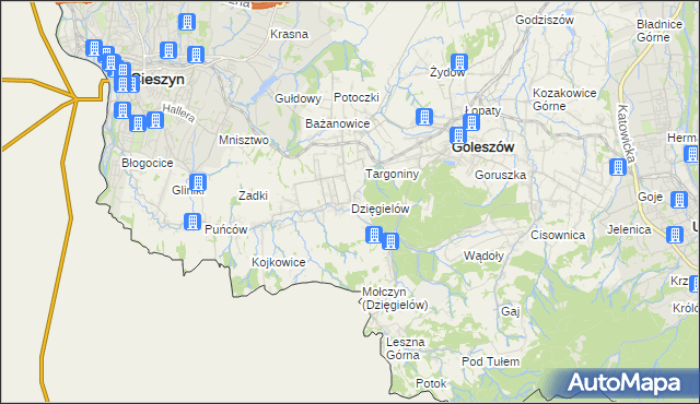 mapa Dzięgielów, Dzięgielów na mapie Targeo