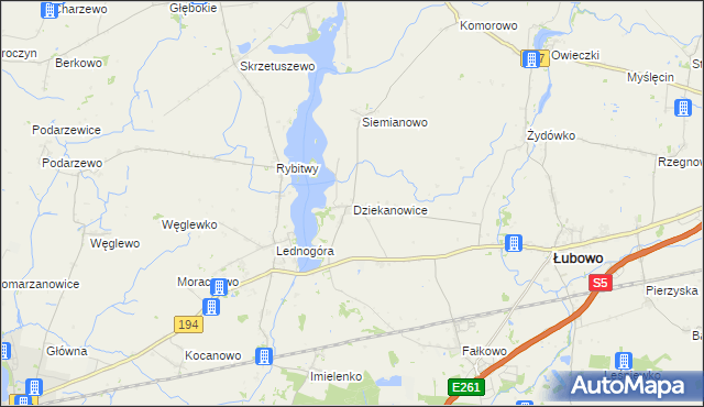 mapa Dziekanowice gmina Łubowo, Dziekanowice gmina Łubowo na mapie Targeo