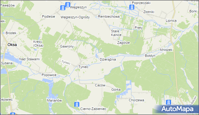 mapa Dzierążnia gmina Oksa, Dzierążnia gmina Oksa na mapie Targeo