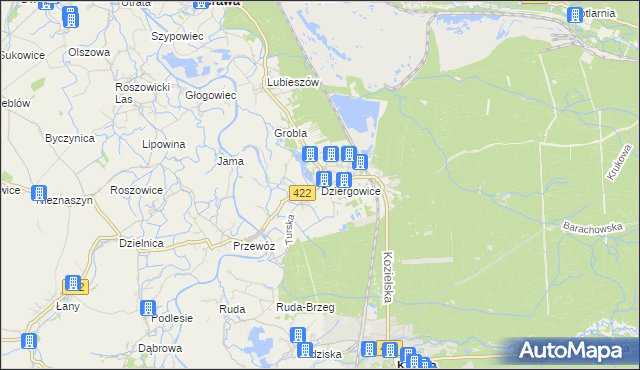 mapa Dziergowice, Dziergowice na mapie Targeo