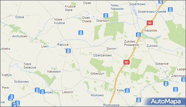 mapa Dzierżanowo gmina Mała Wieś, Dzierżanowo gmina Mała Wieś na mapie Targeo