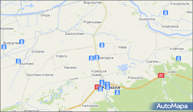 mapa Dzierzążna gmina Krzeszyce, Dzierzążna gmina Krzeszyce na mapie Targeo