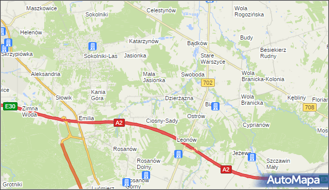 mapa Dzierżązna gmina Zgierz, Dzierżązna gmina Zgierz na mapie Targeo