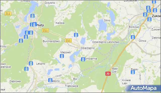 mapa Dzierżążno gmina Kartuzy, Dzierżążno gmina Kartuzy na mapie Targeo
