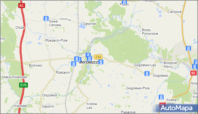 mapa Dzierżążno gmina Morzeszczyn, Dzierżążno gmina Morzeszczyn na mapie Targeo