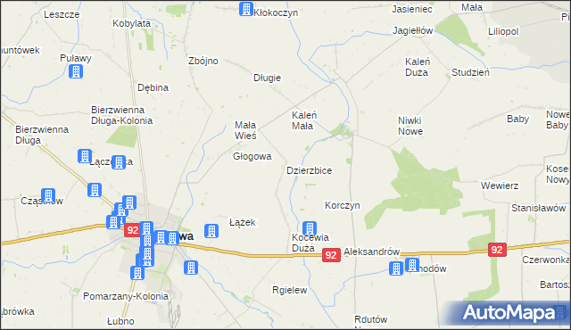 mapa Dzierzbice, Dzierzbice na mapie Targeo