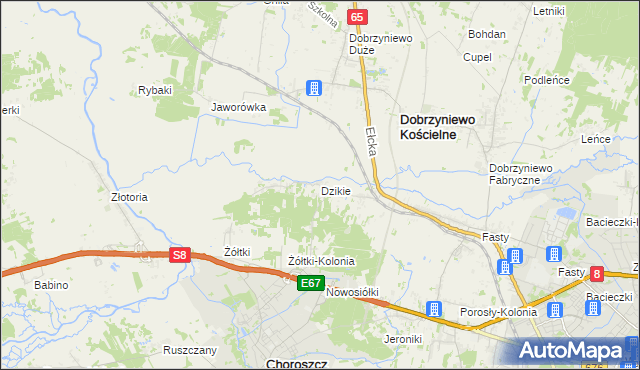 mapa Dzikie gmina Choroszcz, Dzikie gmina Choroszcz na mapie Targeo