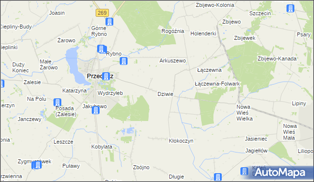 mapa Dziwie, Dziwie na mapie Targeo