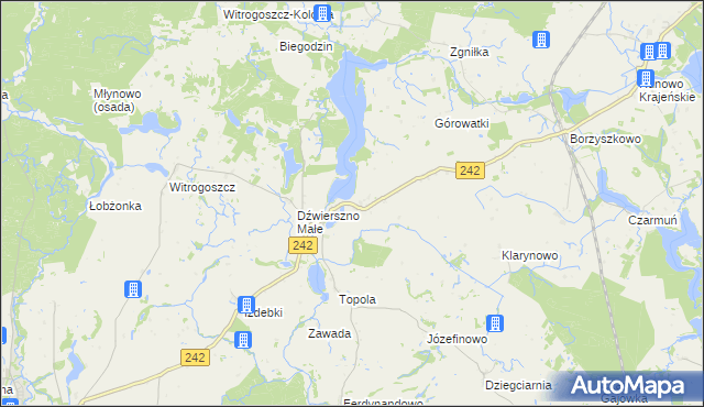 mapa Dźwierszno Wielkie, Dźwierszno Wielkie na mapie Targeo