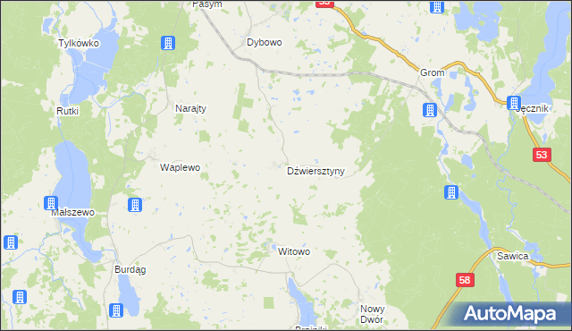 mapa Dźwiersztyny, Dźwiersztyny na mapie Targeo