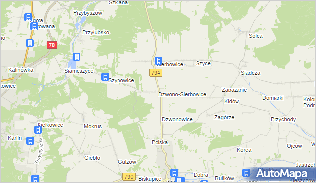 mapa Dzwono-Sierbowice, Dzwono-Sierbowice na mapie Targeo