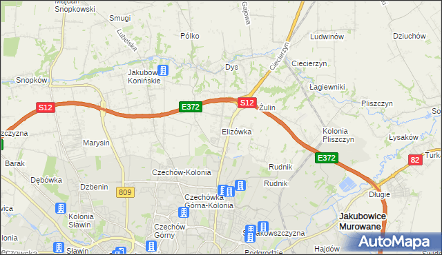 mapa Elizówka gmina Niemce, Elizówka gmina Niemce na mapie Targeo