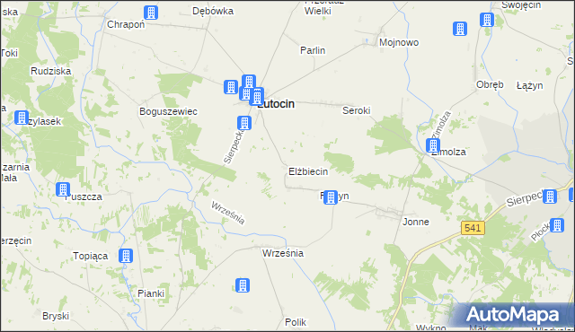 mapa Elżbiecin gmina Lutocin, Elżbiecin gmina Lutocin na mapie Targeo