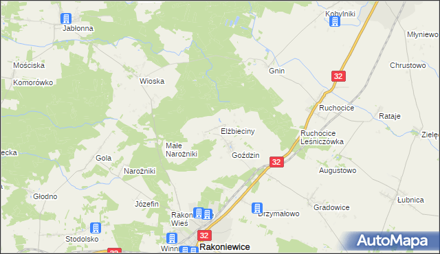 mapa Elżbieciny, Elżbieciny na mapie Targeo