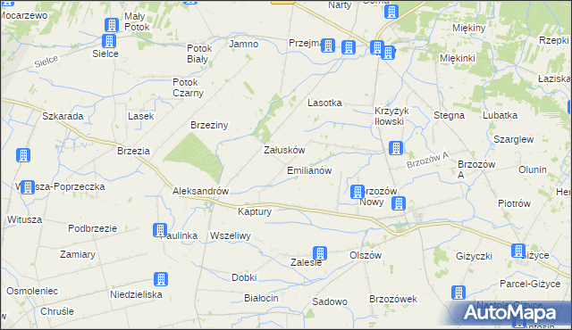 mapa Emilianów gmina Iłów, Emilianów gmina Iłów na mapie Targeo