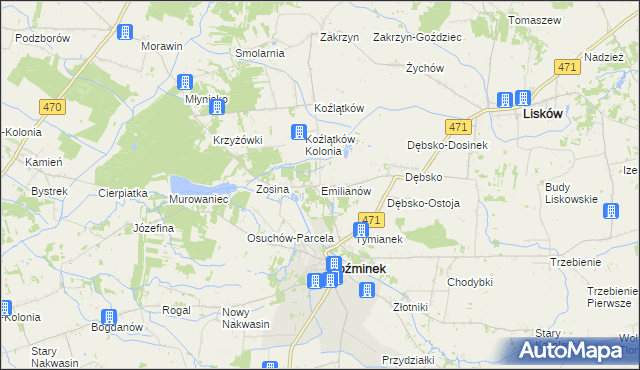 mapa Emilianów gmina Koźminek, Emilianów gmina Koźminek na mapie Targeo