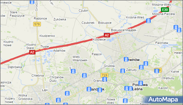 mapa Falęcin gmina Brwinów, Falęcin gmina Brwinów na mapie Targeo