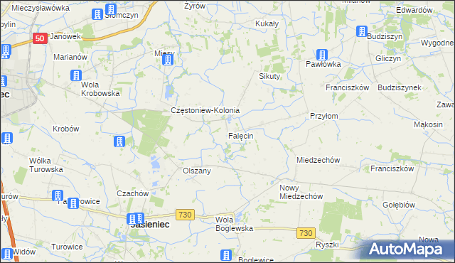 mapa Falęcin gmina Grójec, Falęcin gmina Grójec na mapie Targeo