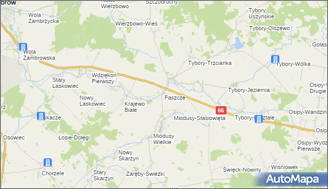 mapa Faszcze gmina Wysokie Mazowieckie, Faszcze gmina Wysokie Mazowieckie na mapie Targeo