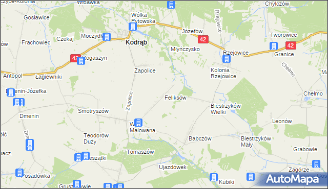 mapa Feliksów gmina Kodrąb, Feliksów gmina Kodrąb na mapie Targeo