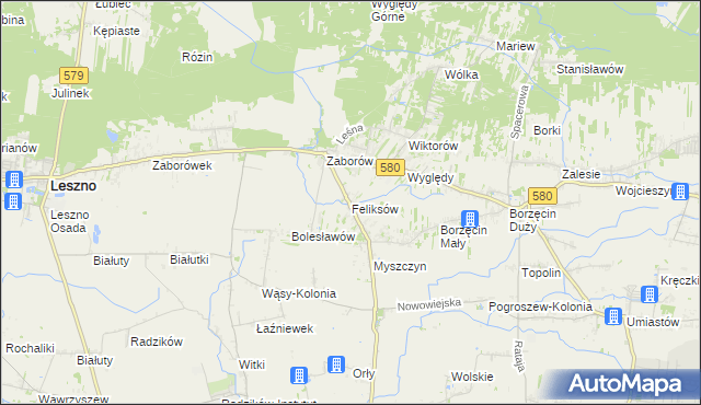 mapa Feliksów gmina Leszno, Feliksów gmina Leszno na mapie Targeo
