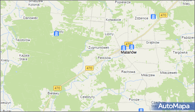 mapa Feliksów gmina Malanów, Feliksów gmina Malanów na mapie Targeo