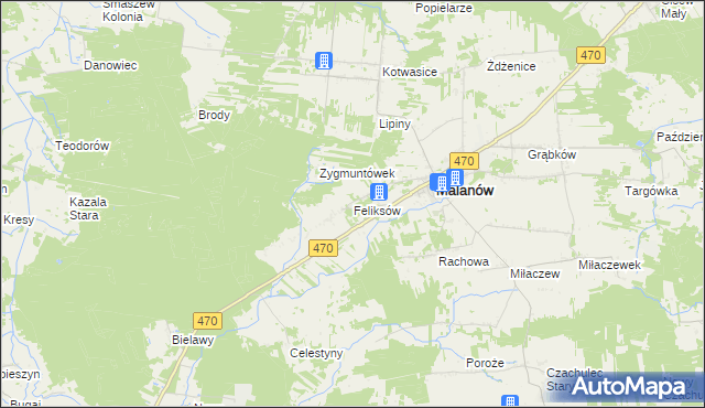 mapa Feliksów gmina Malanów, Feliksów gmina Malanów na mapie Targeo