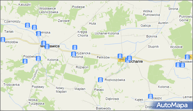 mapa Feliksów gmina Uchanie, Feliksów gmina Uchanie na mapie Targeo