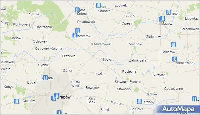 mapa Filipów gmina Grabów, Filipów gmina Grabów na mapie Targeo