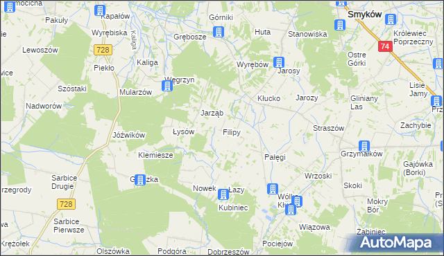 mapa Filipy gmina Radoszyce, Filipy gmina Radoszyce na mapie Targeo