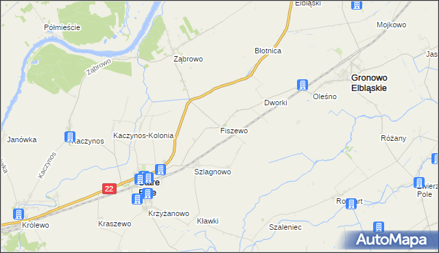 mapa Fiszewo gmina Gronowo Elbląskie, Fiszewo gmina Gronowo Elbląskie na mapie Targeo