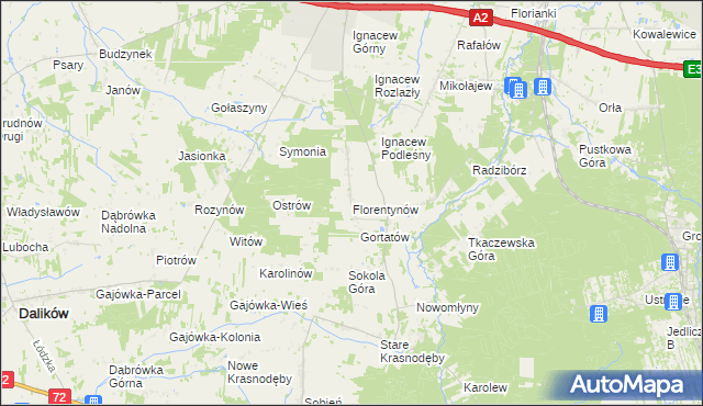 mapa Florentynów gmina Parzęczew, Florentynów gmina Parzęczew na mapie Targeo