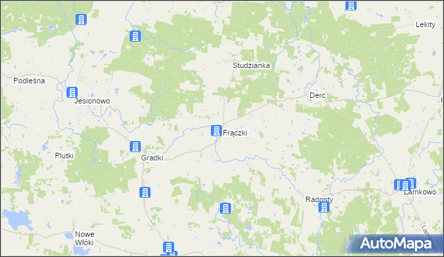 mapa Frączki gmina Dywity, Frączki gmina Dywity na mapie Targeo