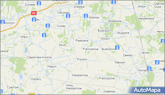 mapa Franciszków gmina Chynów, Franciszków gmina Chynów na mapie Targeo