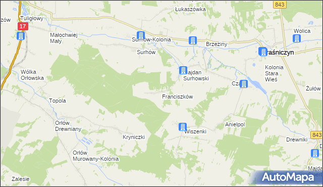 mapa Franciszków gmina Kraśniczyn, Franciszków gmina Kraśniczyn na mapie Targeo