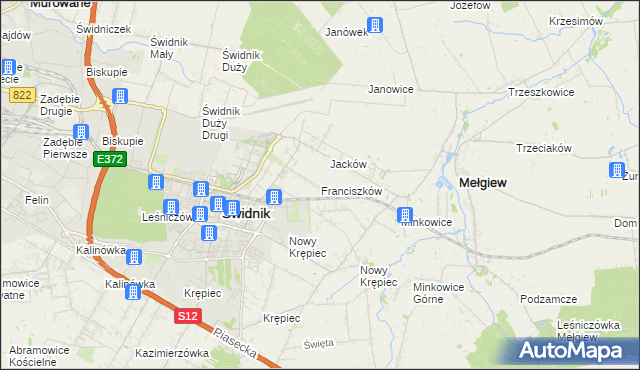 mapa Franciszków gmina Mełgiew, Franciszków gmina Mełgiew na mapie Targeo