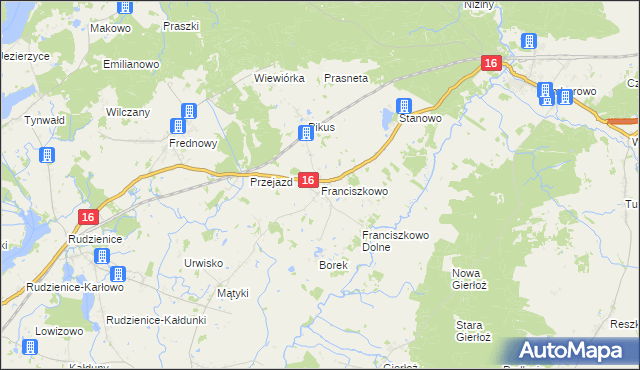 mapa Franciszkowo gmina Iława, Franciszkowo gmina Iława na mapie Targeo