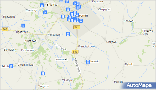 mapa Franciszkowo gmina Żuromin, Franciszkowo gmina Żuromin na mapie Targeo