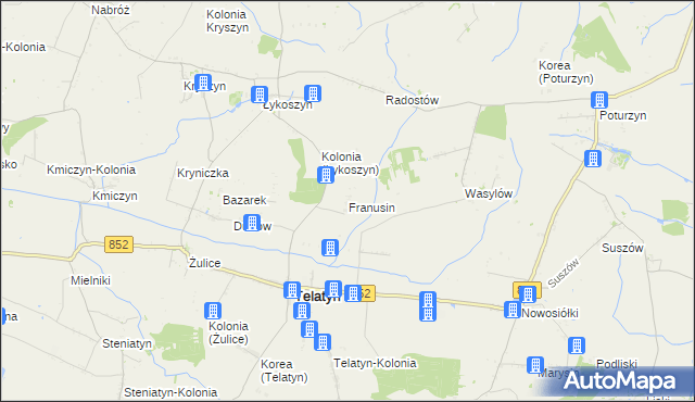 mapa Franusin, Franusin na mapie Targeo