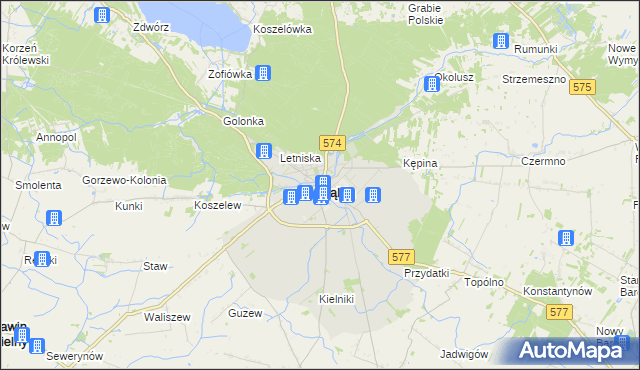 mapa Gąbin powiat płocki, Gąbin powiat płocki na mapie Targeo