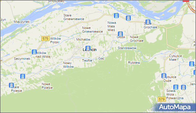 mapa Gać gmina Leoncin, Gać gmina Leoncin na mapie Targeo