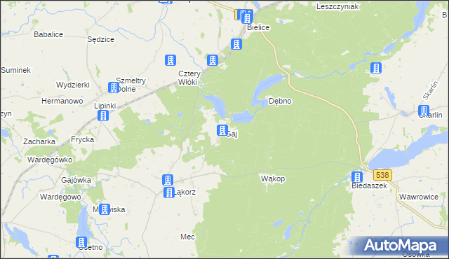 mapa Gaj gmina Biskupiec, Gaj gmina Biskupiec na mapie Targeo