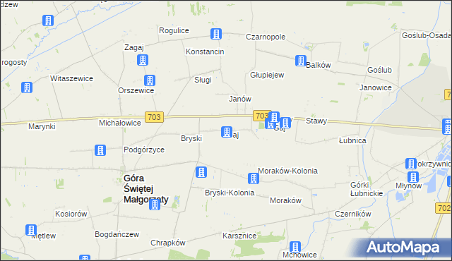 mapa Gaj gmina Góra Świętej Małgorzaty, Gaj gmina Góra Świętej Małgorzaty na mapie Targeo