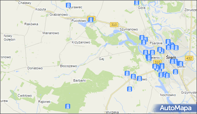 mapa Gaj gmina Śrem, Gaj gmina Śrem na mapie Targeo
